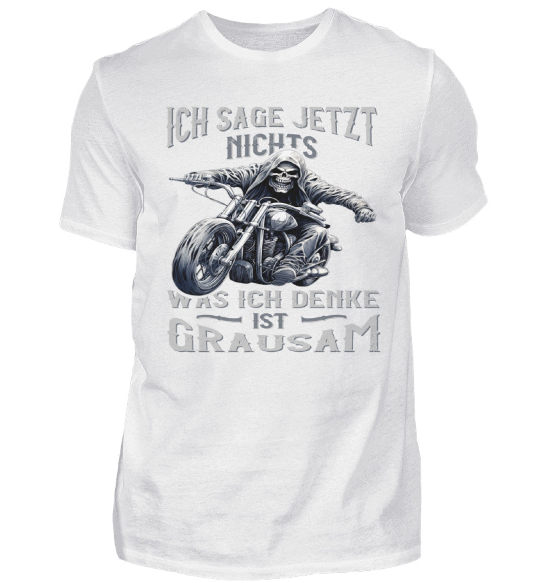 Ein Biker T-Shirt für Motorradfahrer von Wingbikers mit dem Aufdruck, Ich sage jetzt nichts - Was ich denke ist grausam - in weiß.