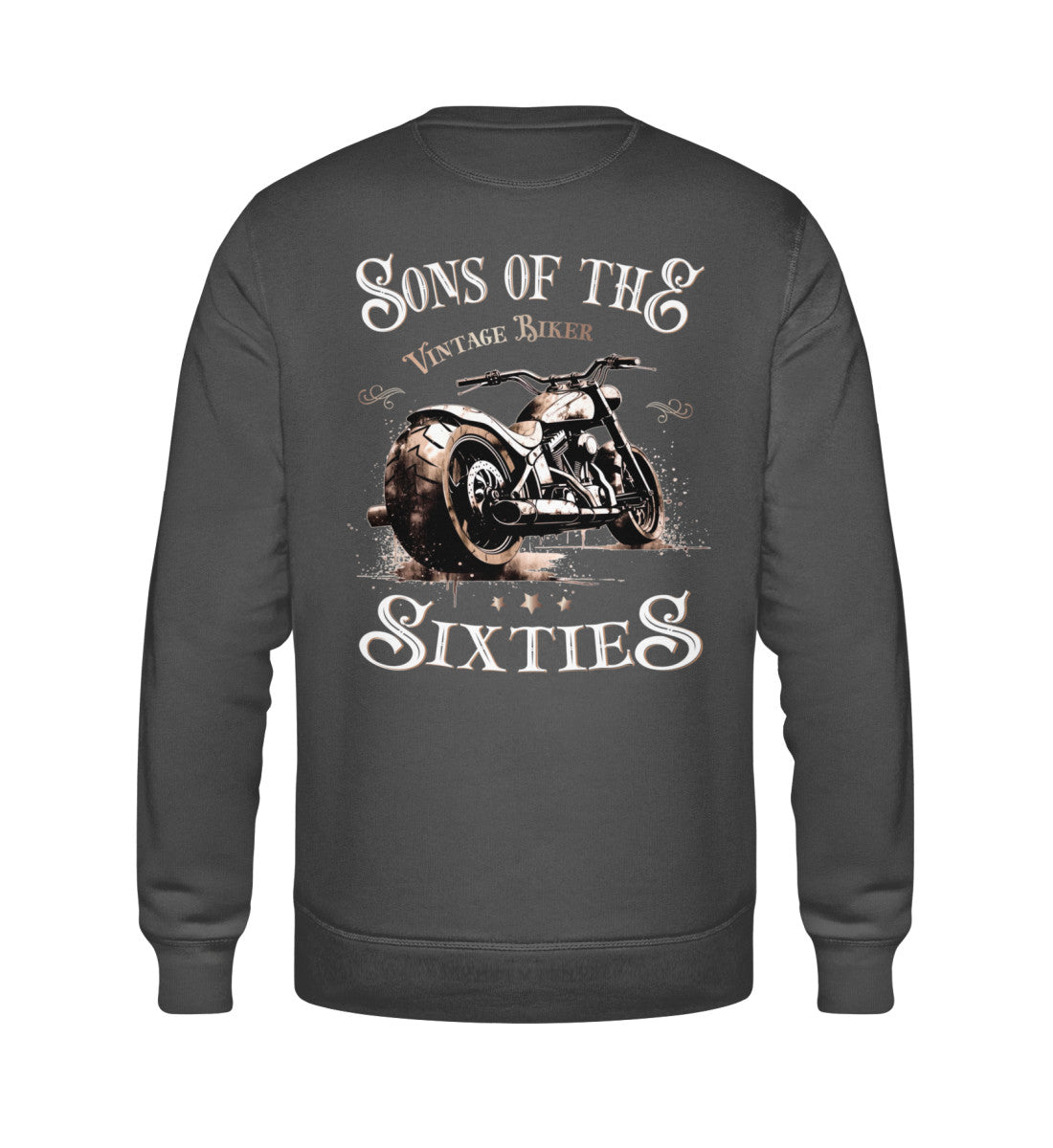 Ein Biker Sweatshirt für Motorradfahrer von Wingbikers mit dem Aufdruck, Sons of the Sixties - Vintage Biker, in dunkelgrau.