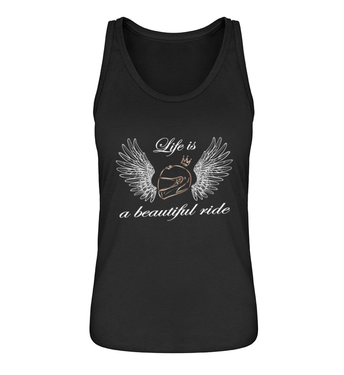 Ein Tanktop für Motorradfahrerinnen von Wingbikers mit dem Aufdruck, Life is a Beautiful Ride - in schwarz.