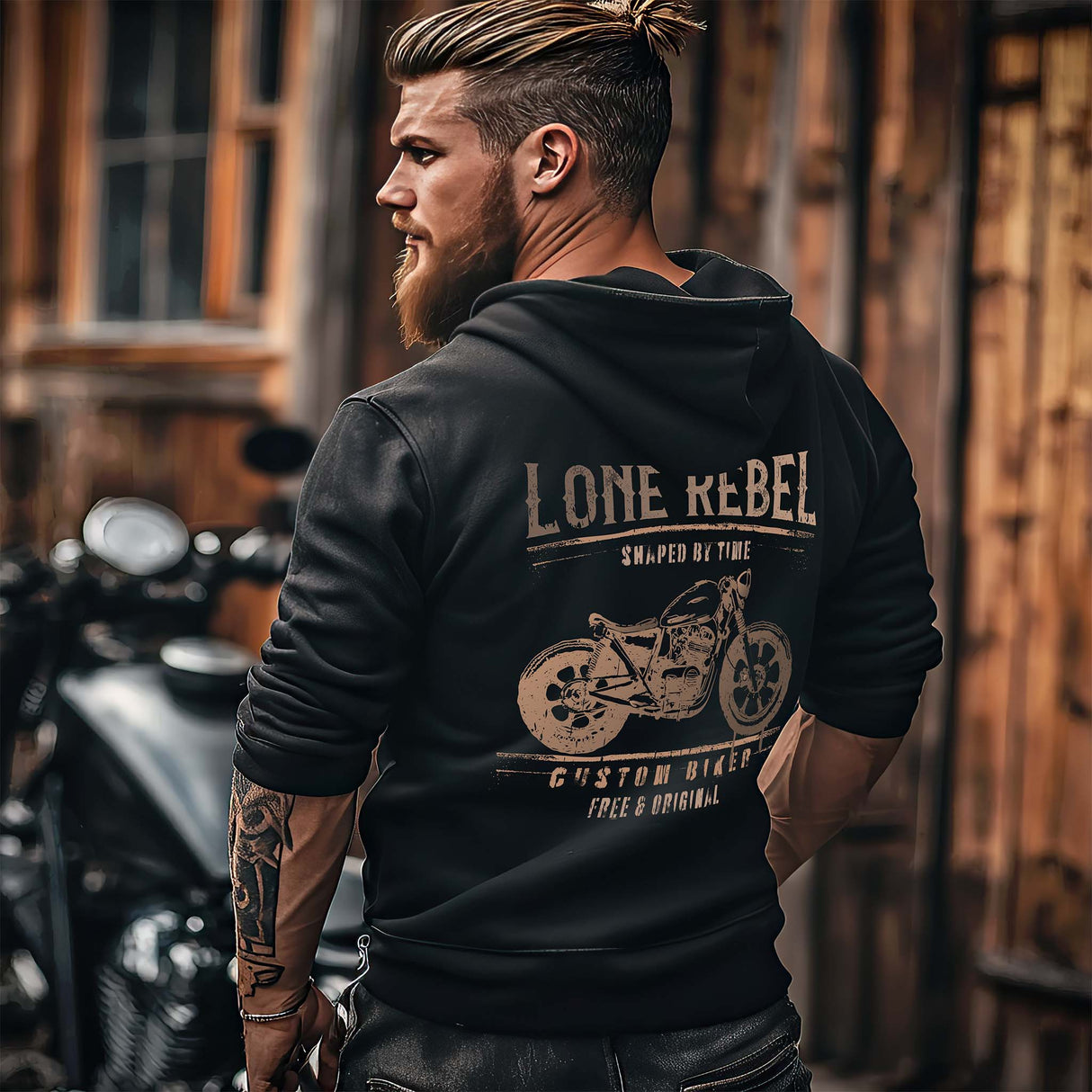 Lone Rebel - Shaped By Time - Nostalgischer Motorrad Hoodie mit Back Print