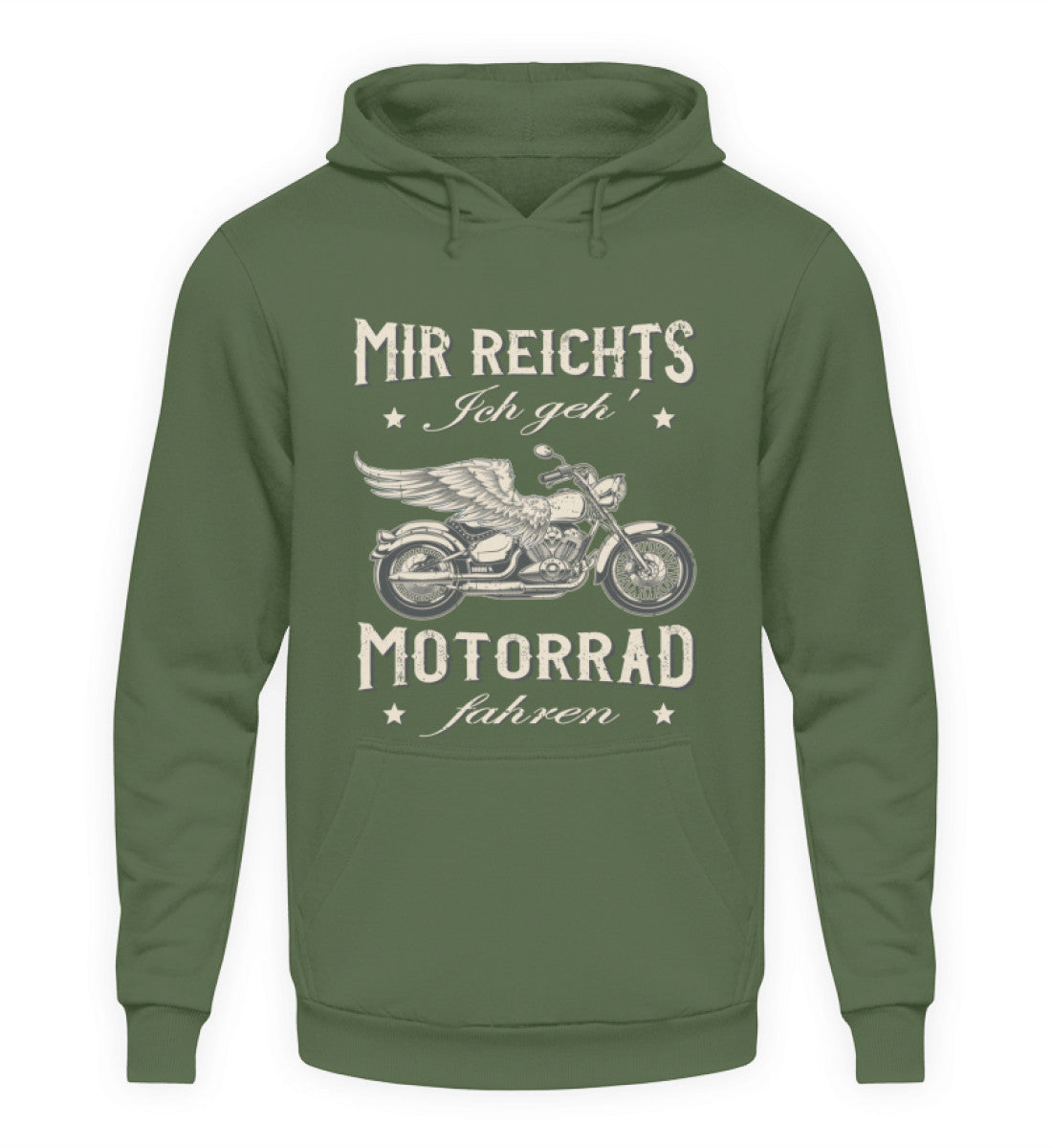 Ein Biker Hoodie für Motorradfahrer von Wingbikers mit dem Aufdruck, Mir reichts, ich geh´ Motorrad fahren - in erdgrün.