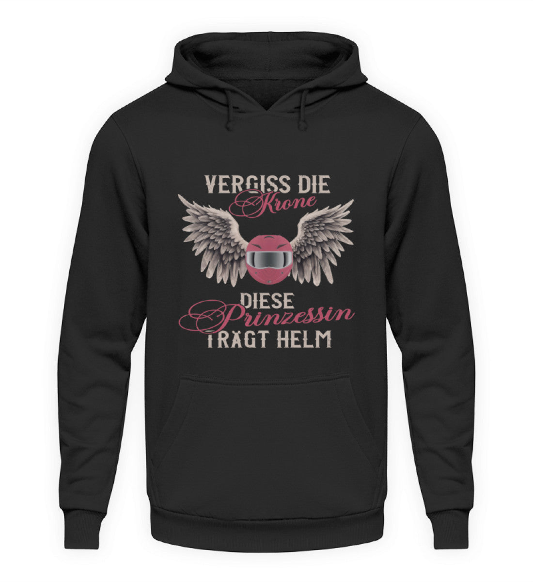 Ein Motorrad Hoodie für Frauen von Wingbikers mit dem Aufdruck, Vergiss die Krone - Diese Prinzessin trägt Helm, in schwarz.
