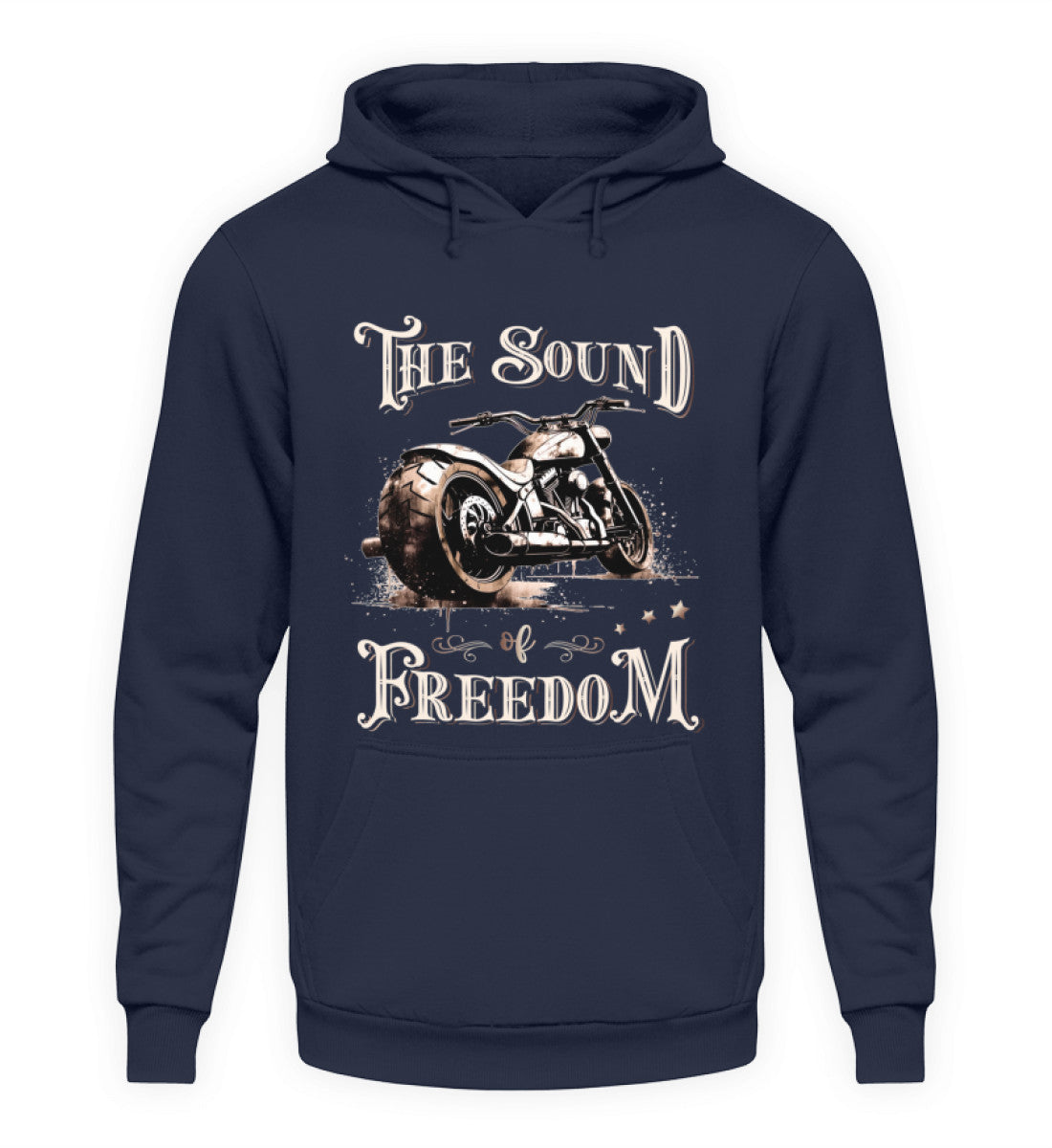Ein Biker Hoodie für Motorradfahrer von Wingbikers mit dem Aufdruck, The Sound of Freedom, in navy blau.