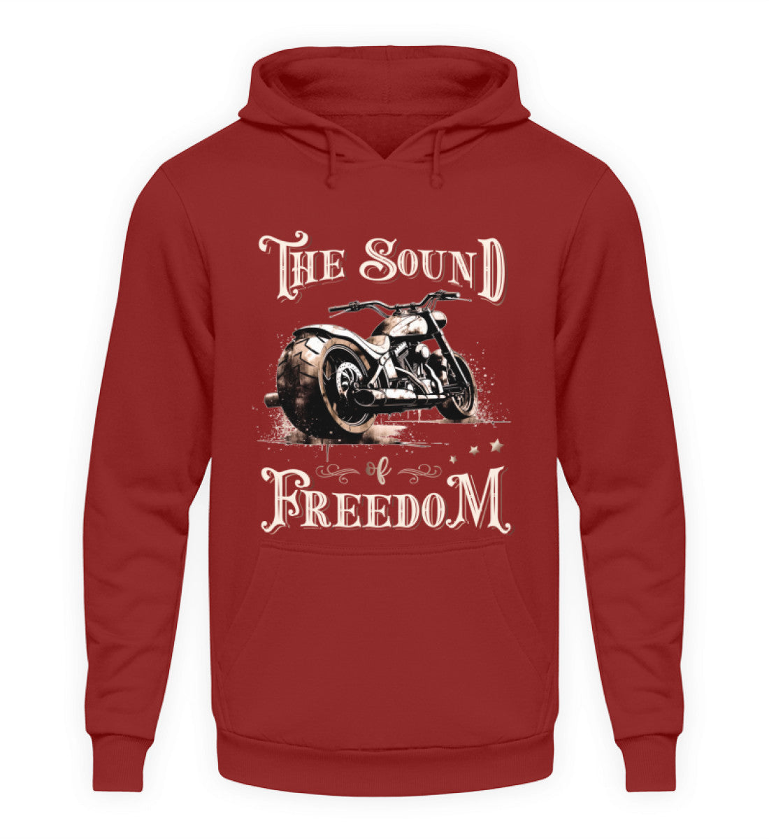 Ein Biker Hoodie für Motorradfahrer von Wingbikers mit dem Aufdruck, The Sound of Freedom, in backsteinrot.