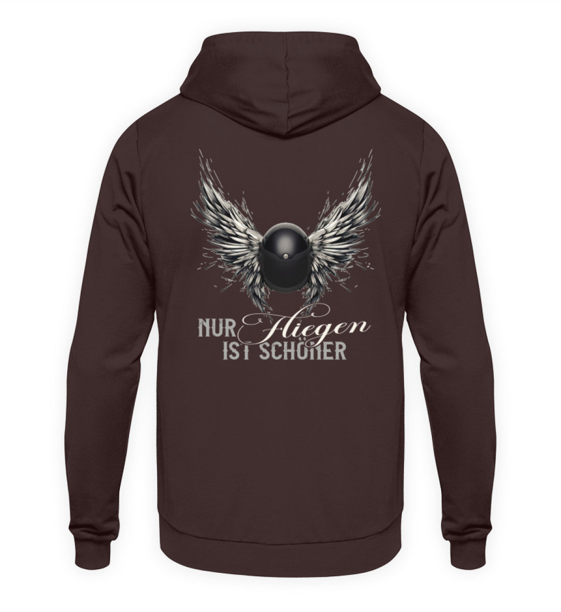 Ein Motorrad Hoodie für Frauen von Wingbikers mit dem Aufdruck, Nur fliegen ist schöner, in braun.