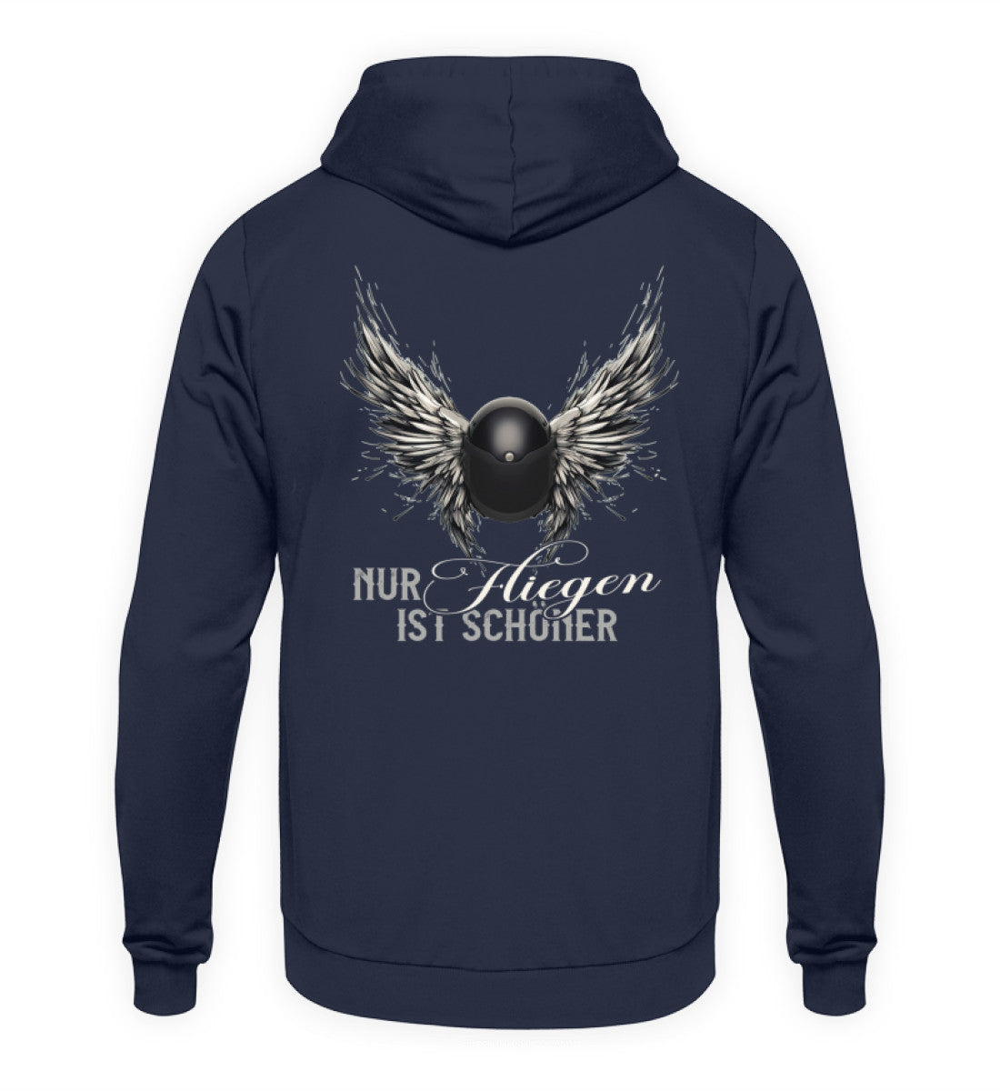 Ein Motorrad Hoodie für Frauen von Wingbikers mit dem Aufdruck, Nur fliegen ist schöner, in navy.
