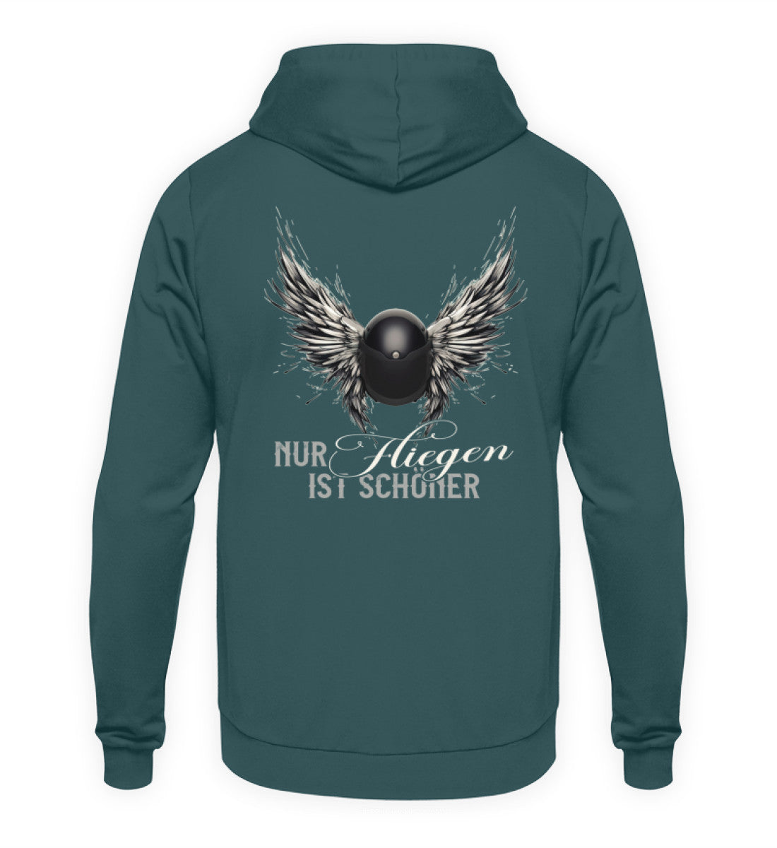 Ein Motorrad Hoodie für Frauen von Wingbikers mit dem Aufdruck, Nur fliegen ist schöner, in türkis.