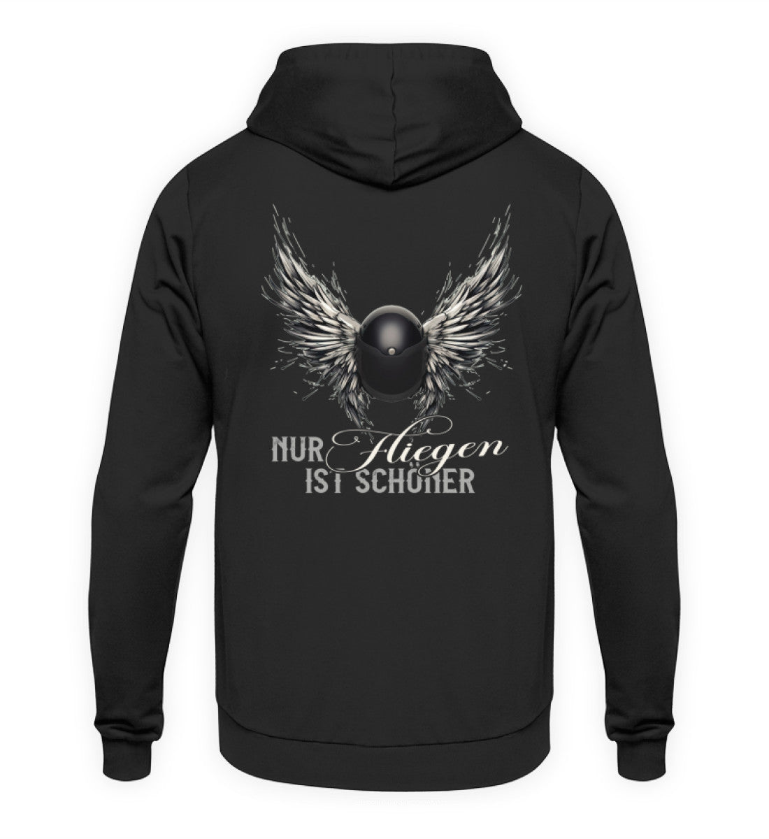 Ein Motorrad Hoodie für Frauen von Wingbikers mit dem Aufdruck, Nur fliegen ist schöner, in schwarz.