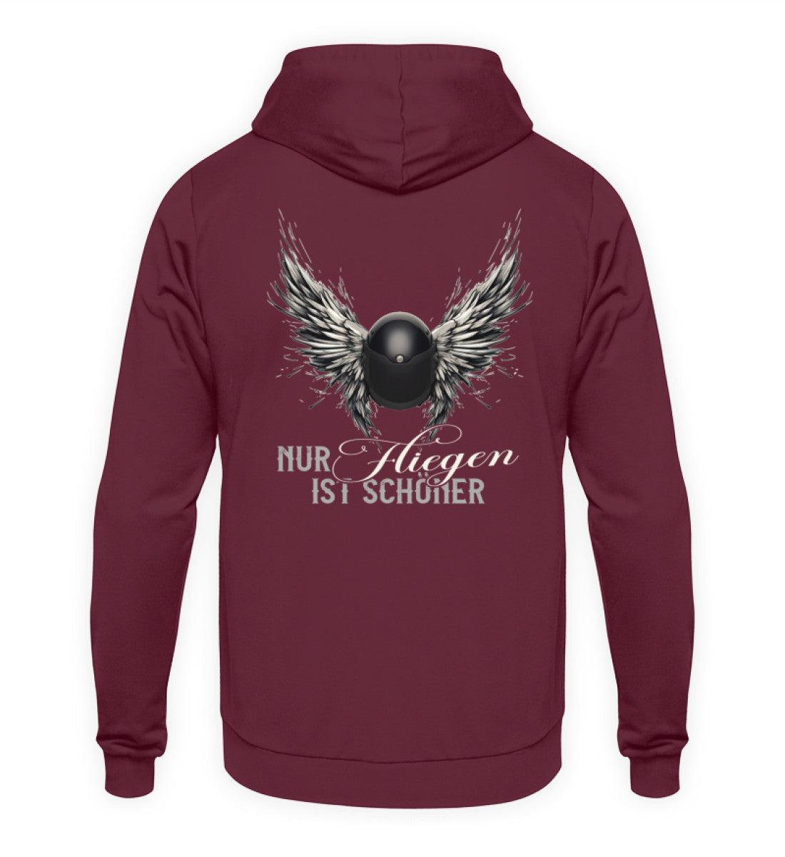 Ein Motorrad Hoodie für Frauen von Wingbikers mit dem Aufdruck, Nur fliegen ist schöner, in brugunder.