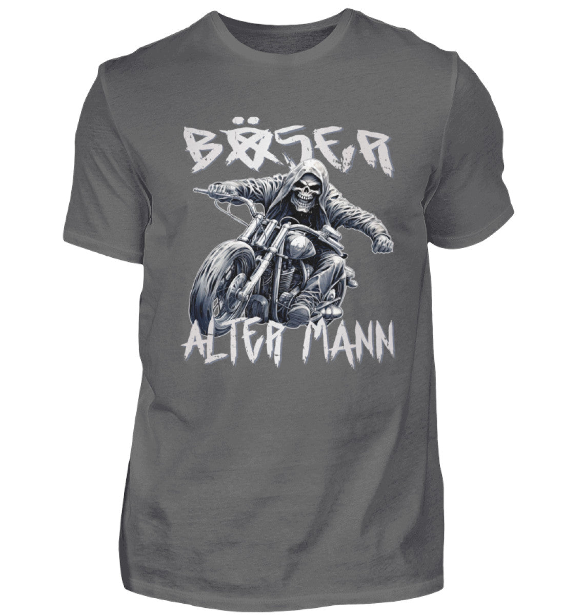 Biker T-Shirt "Böser alter Mann" für Motorradfahrer in dunkelgrau.