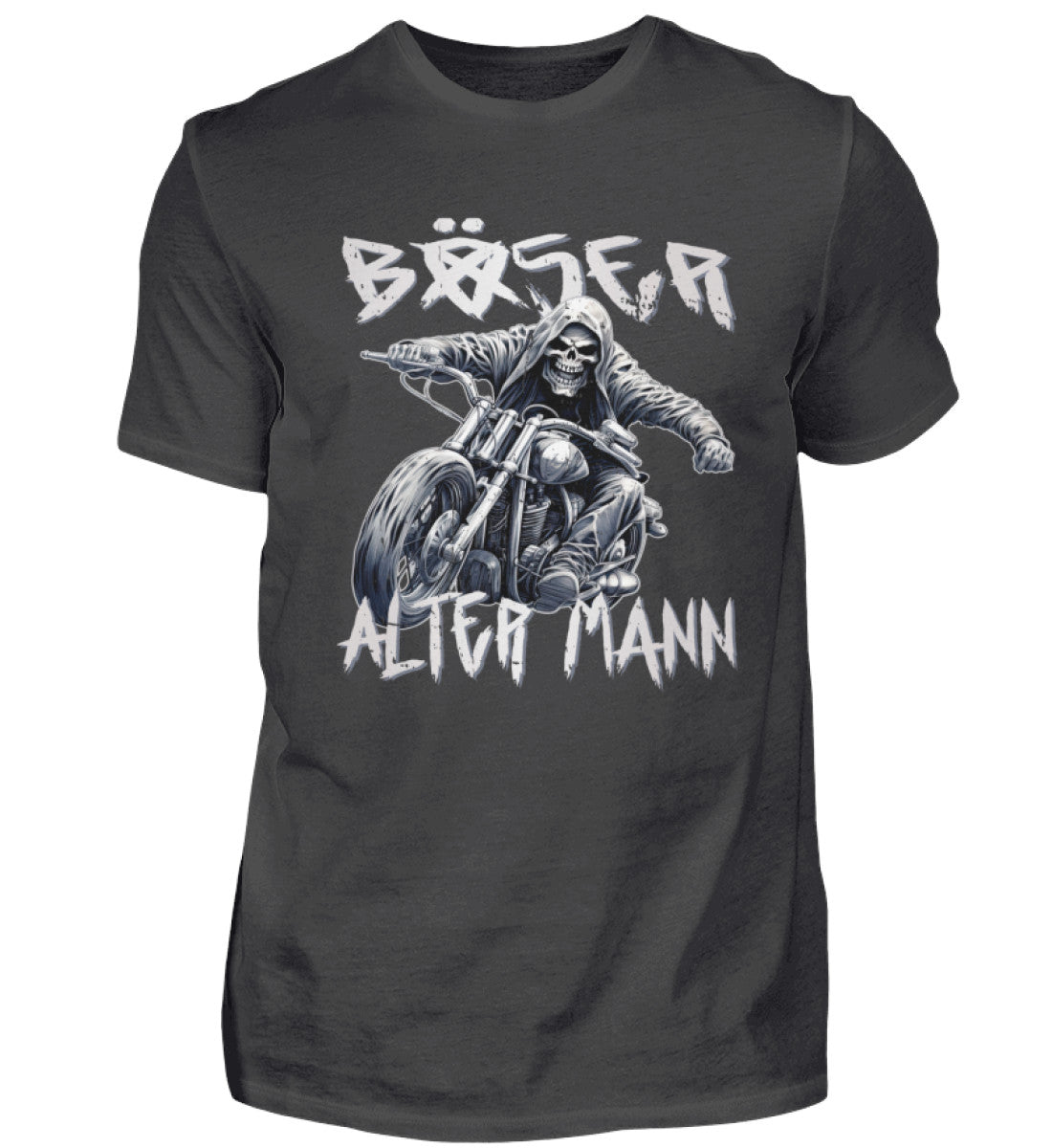 Biker T-Shirt "Böser alter Mann" für Motorradfahrer in dunkel grau.