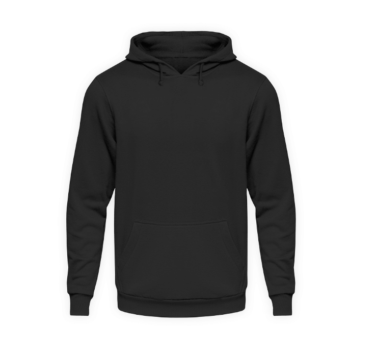 Ein Biker Hoodie für Motorradfahrer von Wingbikers mit dem Aufdruck, Zum Arbeiten zu alt, zum Sterben zu jung - Zum Biken top fit, als Back Print - in schwarz, Ansicht von Vorne.
