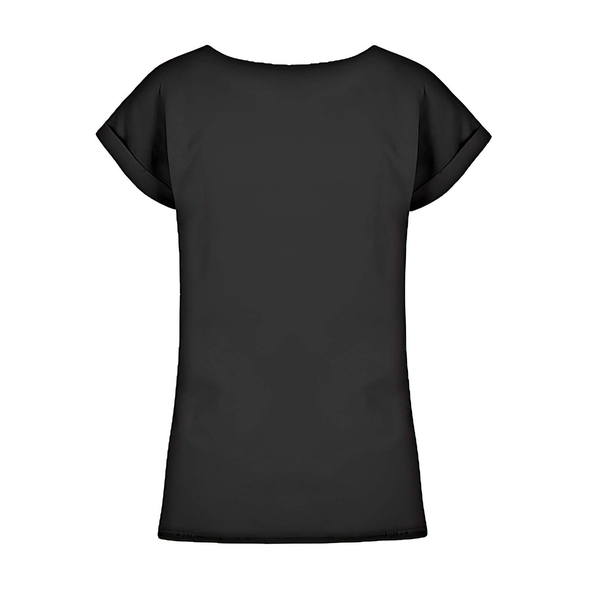 Ein Bikerin T-Shirt für Motorradfahrerinnen von Wingbikers mit dem Aufdruck, Eine Bikerin ist wie guter Wein - mit den Jahren entfaltet sie ihren einzigartigen Charakter - leger geschnitten, in schwarz, Ansicht von hinten.