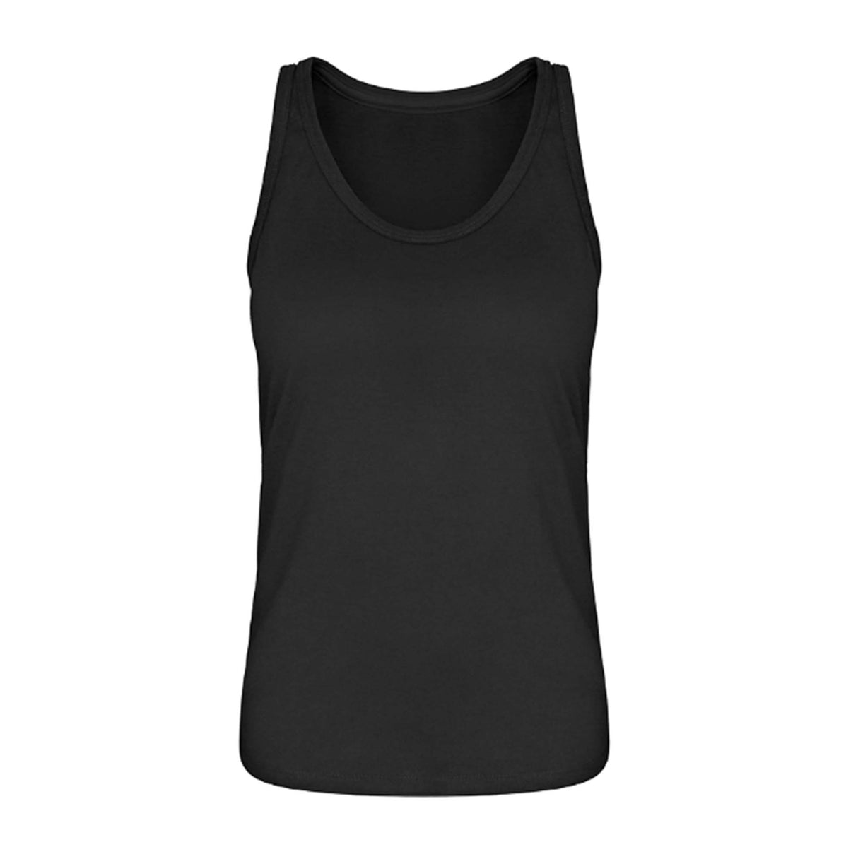 Ein Tanktop für Motorradfahrerinnen von Wingbikers mit dem Aufdruck, Biker Lady - mit einer Chopper im vintage Stil, mit Back Print - in schwarz, Ansicht von vorne.