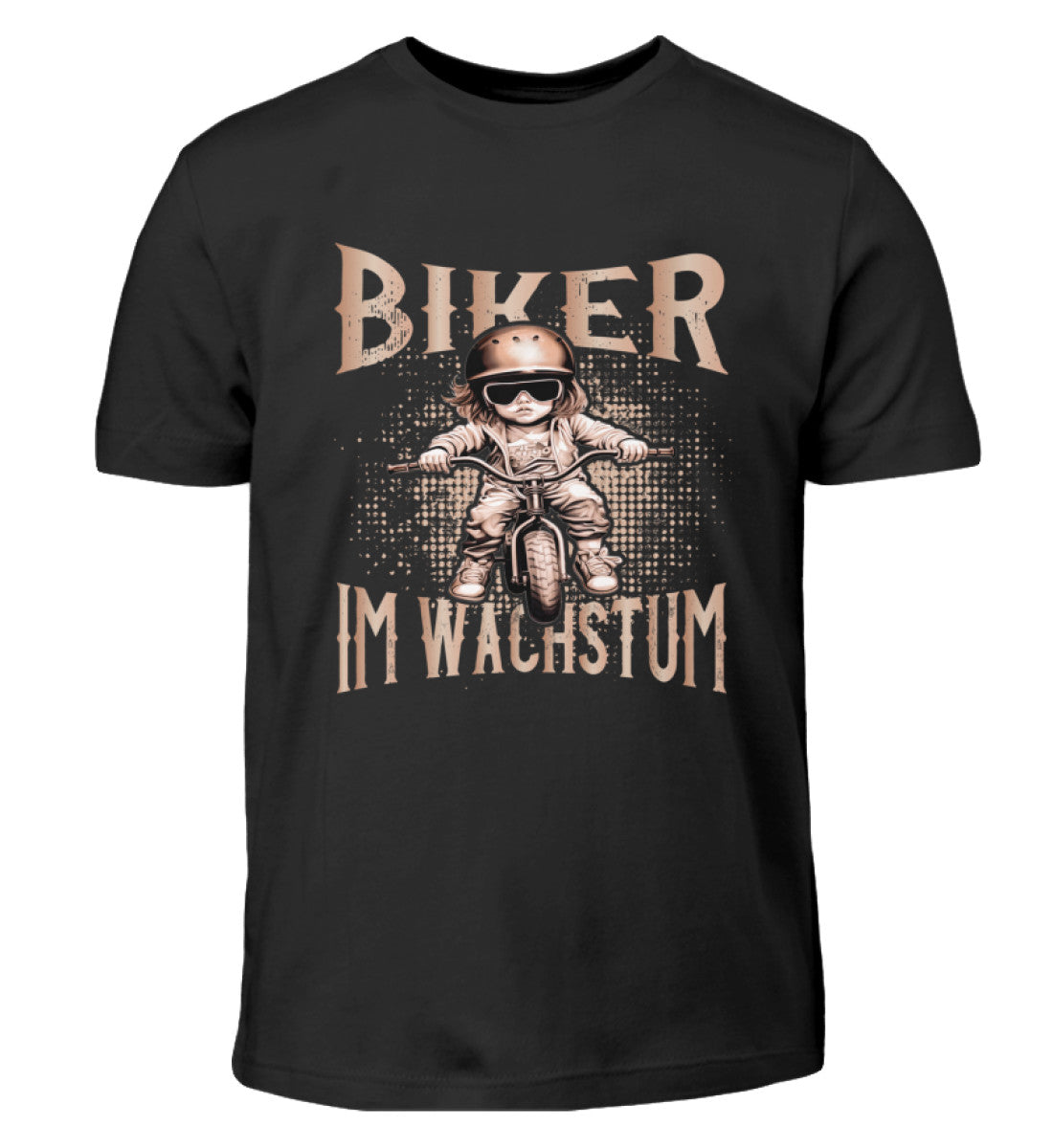 Ein Motorrad T-Shirt für Kinder von Wingbikers, mit dem Aufdruck, Biker im Wachstum, in schwarz.
