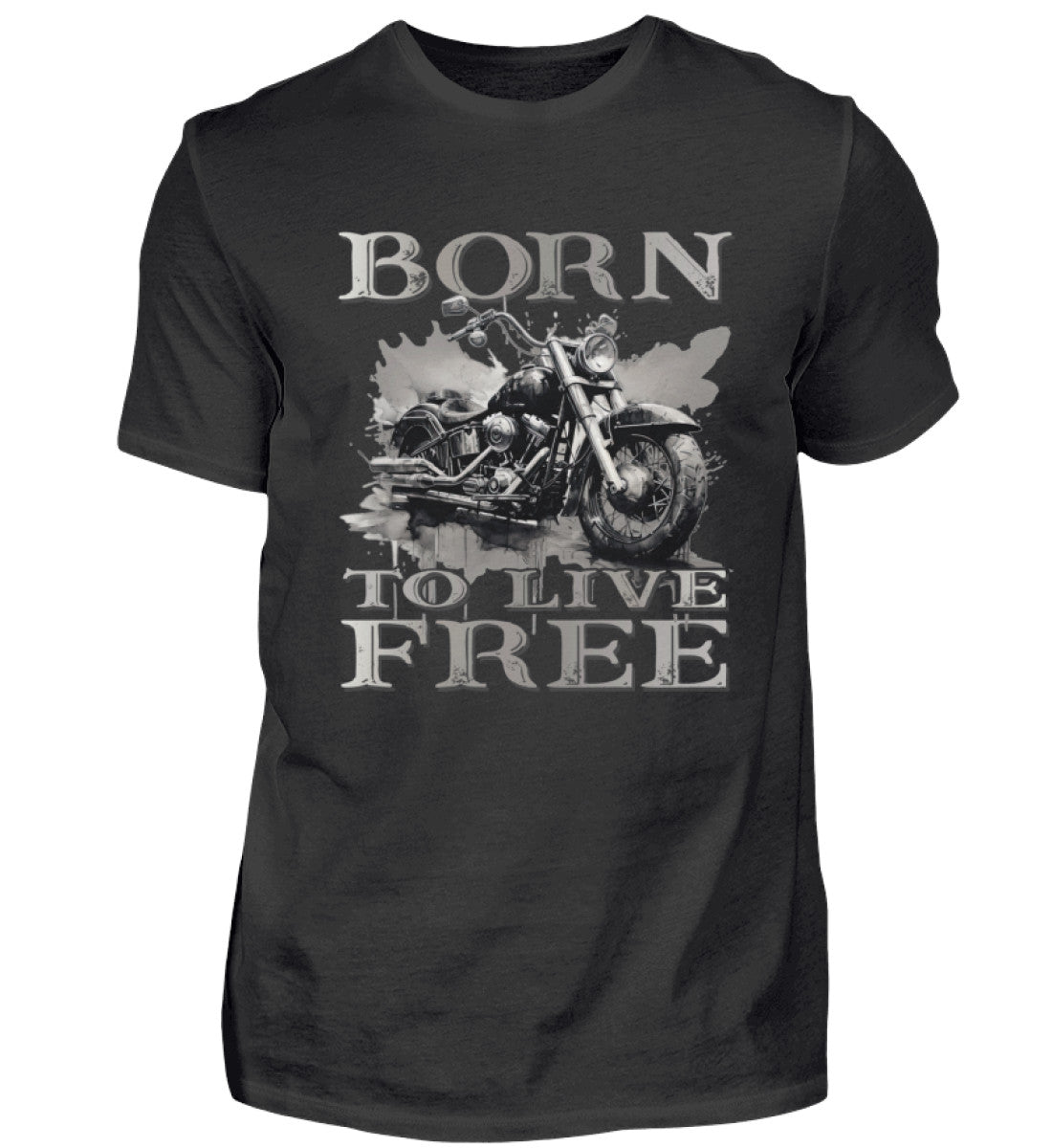 Ein Biker T-Shirt für Motorradfahrer von Wingbikers mit dem Aufdruck, Born to Live Free, in schwarz.