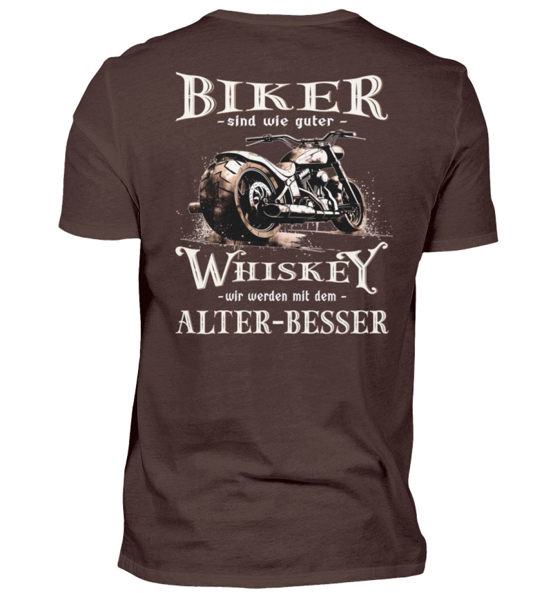 Biker T-Shirt mit einem vintage Aufdruck, Biker sind wie gute Whiskey - wir werden mit dem Alter besser mit Back Print in braun.