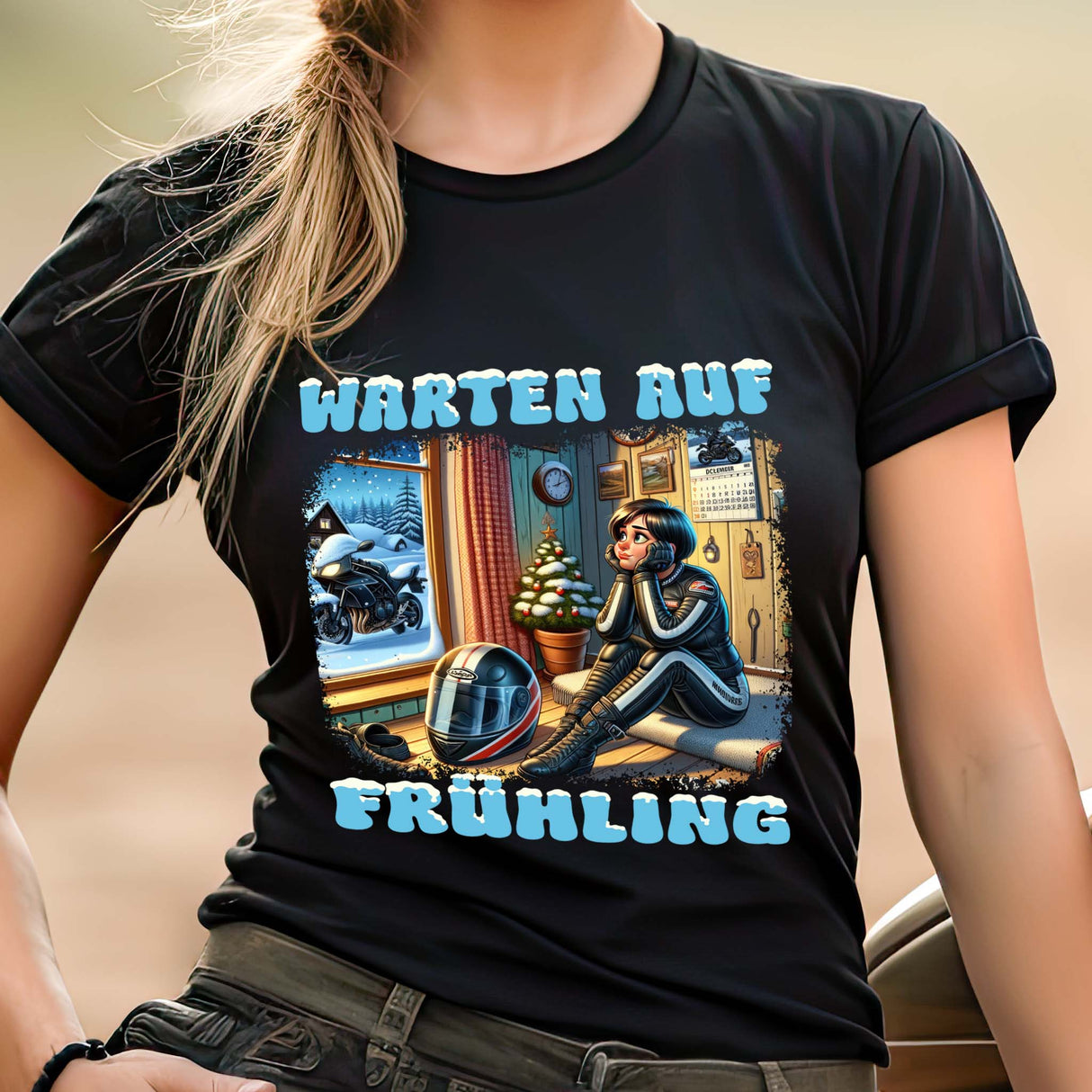 Bikerin - Warten auf Frühling - Damen Premiumshirt