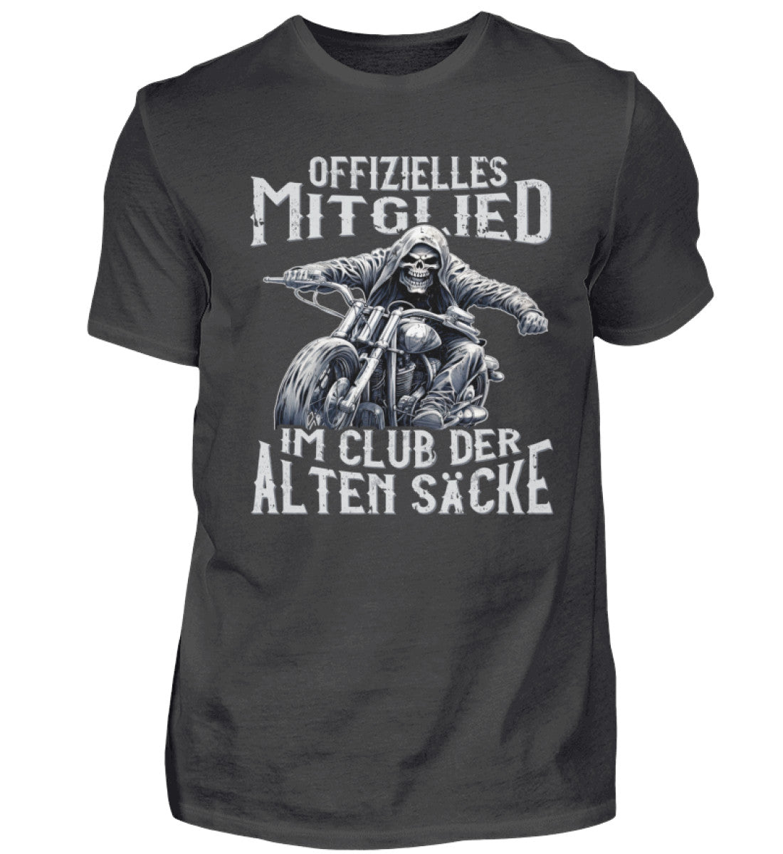 Ein Biker T-Shirt für Motorradfahrer von Wingbikers mit dem Aufdruck, Offizielles Mitglied im Club der alten Säcke, in dunkelgrau.