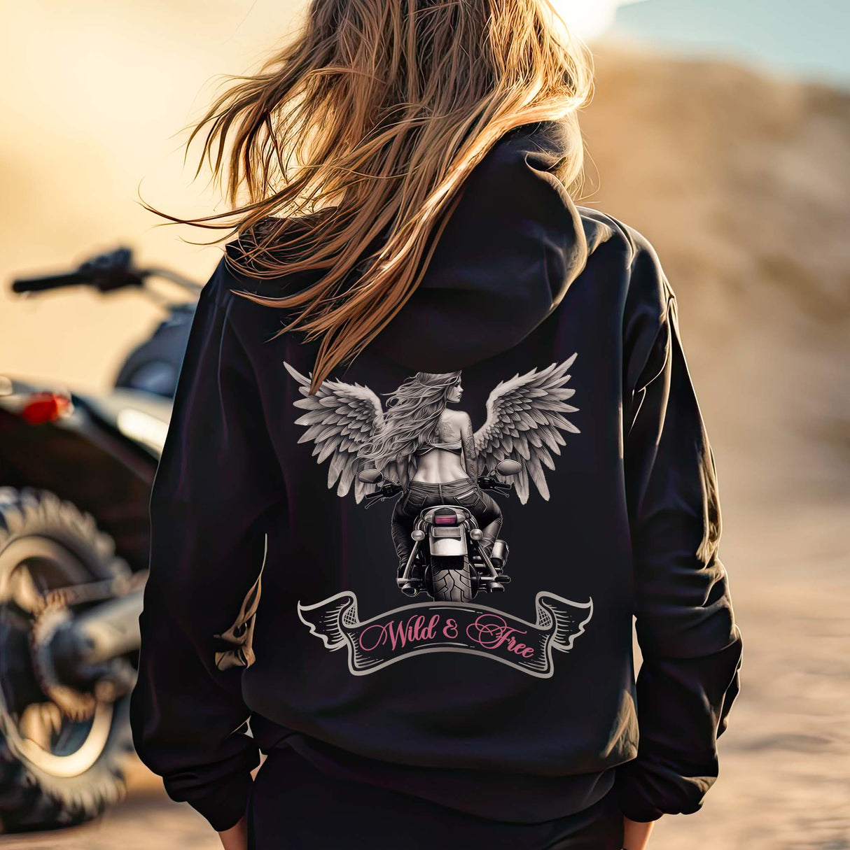 Biker - Wild & Free Back Print - Reißverschluss-Jacke Zip Hoodie
