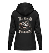 Ein Damen Hoodie für Motorradfahrerinnen von Wingbikers mit dem Aufdruck, The Sound auf Freedom, als Backprint in schwarz.