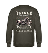 Ein Sweatshirt für Trike Fahrer von Wingbikers mit dem Aufdruck, Triker sind wie guter Whiskey - Wir werden mit dem Alter besser, in khaki grün.