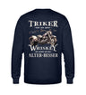 Ein Sweatshirt für Trike Fahrer von Wingbikers mit dem Aufdruck, Triker sind wie guter Whiskey - Wir werden mit dem Alter besser, in navy blau.