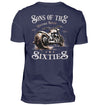 Ein T-Shirt für Motorradfahrer von Wingbikers mit dem Aufdruck, Sons of the Sixties - im vintage Stil, als Back Print, in navy blau.