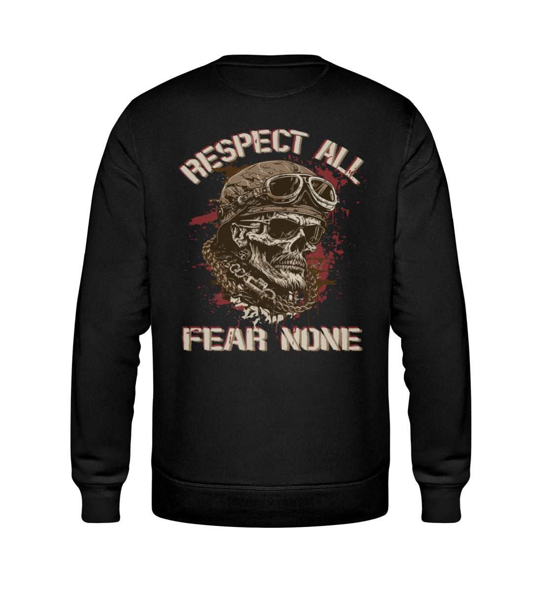 Ein Biker Sweatshirt für Motorradfahrer von Wingbikers mit dem Aufdruck, Respect All - Fear None, in schwarz.