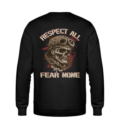 Ein Biker Sweatshirt für Motorradfahrer von Wingbikers mit dem Aufdruck, Respect All - Fear None, in schwarz.