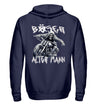 Ein Zip-Hoodie von Wingbikers für Motorradfahrer mit dem Aufdruck, Böser alter Mann, in navy blau.