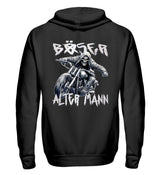 Ein Zip-Hoodie von Wingbikers für Motorradfahrer mit dem Aufdruck, Böser alter Mann, in schwarz.