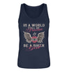 Ein Tanktop für Motorradfahrerinnen von Wingbikers mit dem Aufdruck, In A World Full Of Princesses - Be A Biker Girl, in navy blau.