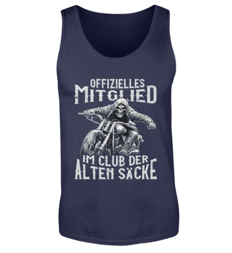 Ein Biker Tanktop für Motorradfahrer von Wingbikers mit dem Aufdruck, Offizielles Mitglied im Club der alten Säcke, in navy blau. 