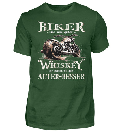 Biker T-Shirt mit einem vintage Aufdruck, Biker sind wie gute Whiskey - wir werden mit dem Alter besser in dunkelgrün. 