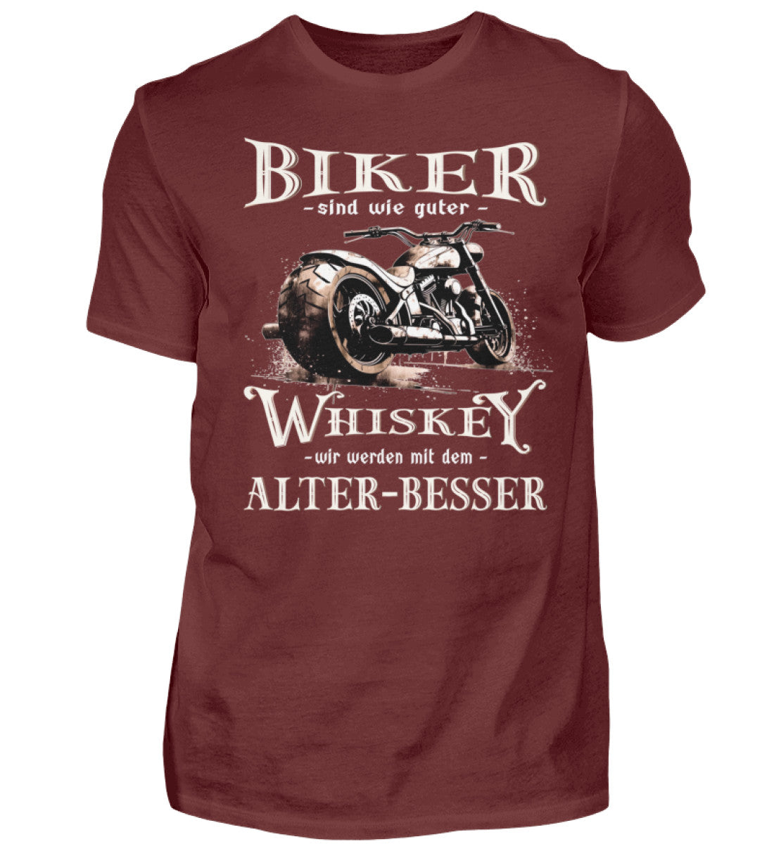 Biker T-Shirt mit einem vintage Aufdruck, Biker sind wie gute Whiskey - wir werden mit dem Alter besser in weinrot. 