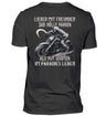 Biker T-Shirt mit dem Aufdruck, Lieber mit Freunden zur Hölle fahren, als mit Idioten im Paradies leben, als Back Print in schwarz. 