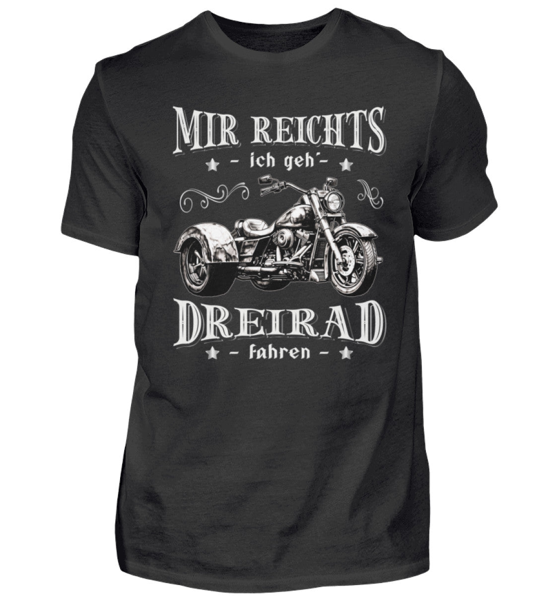 Ein Triker T-Shirt für Trikefahrer von Wingbikers mit dem Aufdruck, Mir reichts, ich geh´ Dreirad fahren, in schwarz.