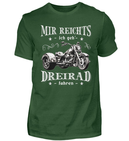 Ein Triker T-Shirt für Trikefahrer von Wingbikers mit dem Aufdruck, Mir reichts, ich geh´ Dreirad fahren, in dunkelgrün.