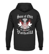 Ein Biker Hoodie für Motorradfahrer von Wingbikers mit dem Aufdruck, Sons of Odin - We Ride Until Valhalla, als Back Print, in schwarz.