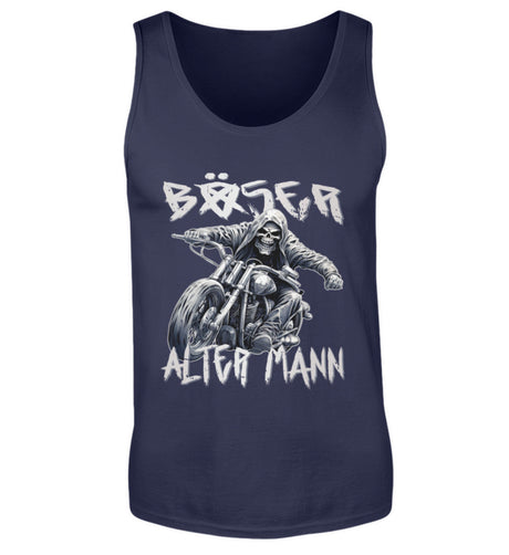 Ein Biker Tanktop von Wingbikers, für Motorradfahrer mit dem Aufdruck, Böser alter Mann, in navy blau.