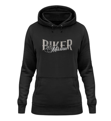 Ein Damen Hoodie für Motorradfahrerende Mütter von Wingbikers mit dem Aufdruck, Biker Mama, in schwarz.