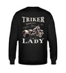 Ein Sweatshirt für Trike Fahrerinnen von Wingbikers mit dem Aufdruck, Triker Lady - Triker Life, im vintage Stil, als Back Print, in schwarz.