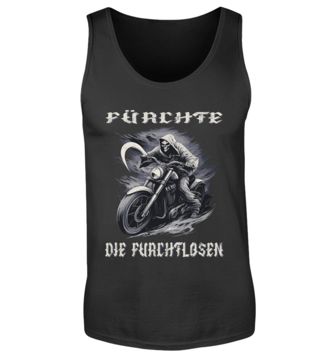 Ein Biker Tanktop für Motorradfahrer von Wingbikers mit dem Aufdruck, Fürchte die Furchtlosen, in schwarz.