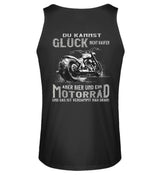 Ein Biker Tanktop für Motorradfahrer von Wingbikers mit dem Aufdruck, Du kannst Glück nicht kaufen, aber Bier und ein Motorrad und das ist verdammt nah dran! - mit Back Print, in schwarz.