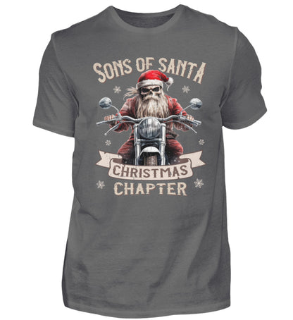 Ein weihnachtliches T-Shirt für Motorradfahrer von Wingbikers mit dem Aufdruck, Sons of Santa - Christmas Chapter, in grau.
