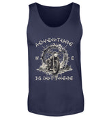 Ein Tanktop für Motorradfahrer von Wingbikers mit dem Aufdruck, Adventure Is Out There, in navy blau.