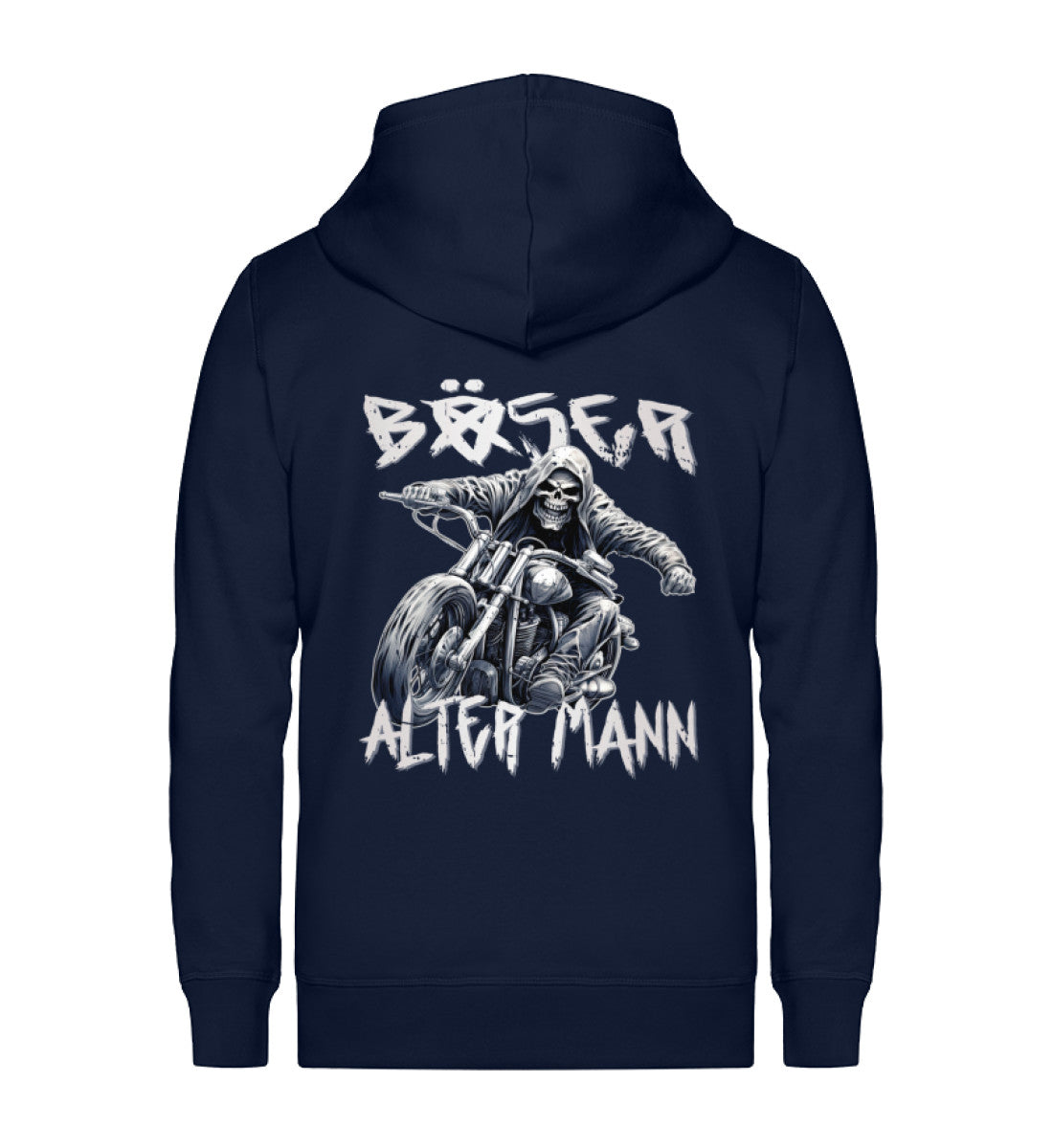 Ein Reißverschluss-Jacke von Wingbikers für Motorradfahrer mit dem Aufdruck, Böser alter Mann, in navy blau. 