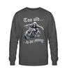 Ein Biker Sweatshirt für Motorradfahrer von Wingbikers mit dem Aufdruck, Too old to die young! - in grau.