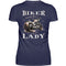 Ein Bikerin T-Shirt mit einem Aufdruck im vintage Stil, Biker Lady, mit Back Print in navy blau.